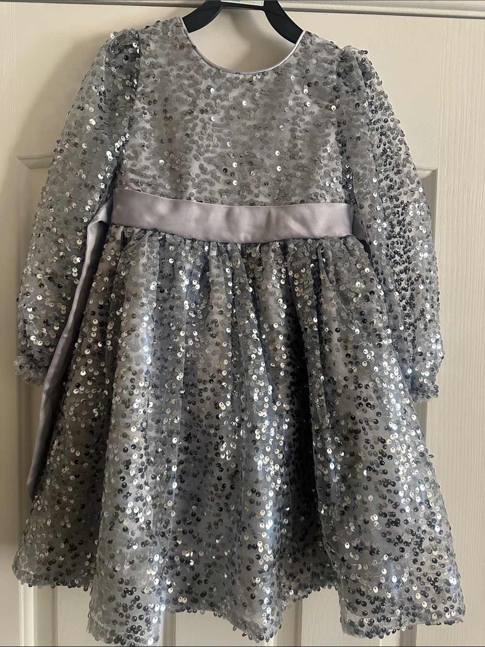 Silver Sequin Kids Party Dress - Sparkling Long Sleeve